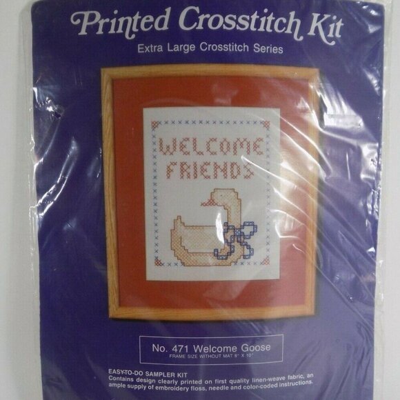 🌷5/25 SALE NEW Needles N Hoops XL Printed Cross Stitch Kit 471 Welcome Goose - Picture 1 of 2